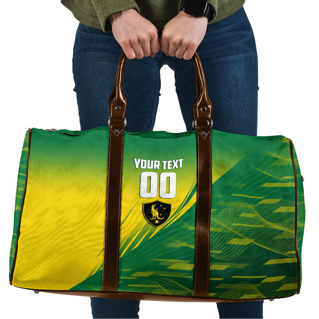 Personalized Socceroos Sport Travel Bag Green Gold Dynamic Wave Pattern