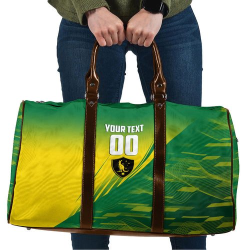 Personalized Socceroos Sport Travel Bag Green Gold Dynamic Wave Pattern