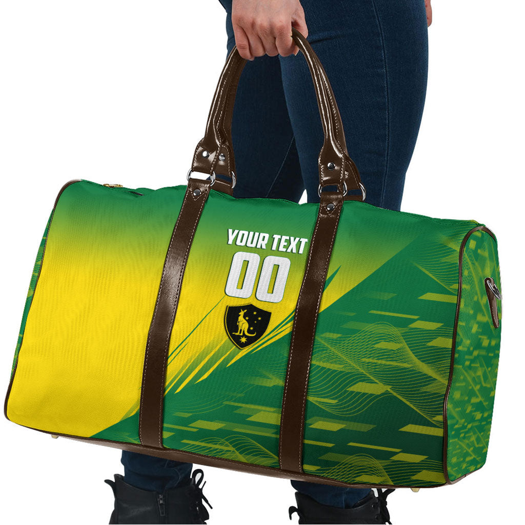 Personalized Socceroos Sport Travel Bag Green Gold Dynamic Wave Pattern
