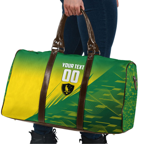 Personalized Socceroos Sport Travel Bag Green Gold Dynamic Wave Pattern
