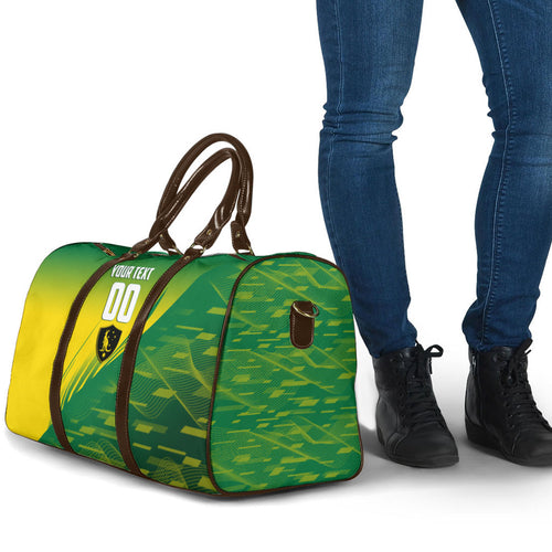 Personalized Socceroos Sport Travel Bag Green Gold Dynamic Wave Pattern