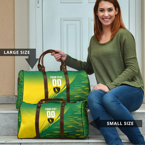 Personalized Socceroos Sport Travel Bag Green Gold Dynamic Wave Pattern