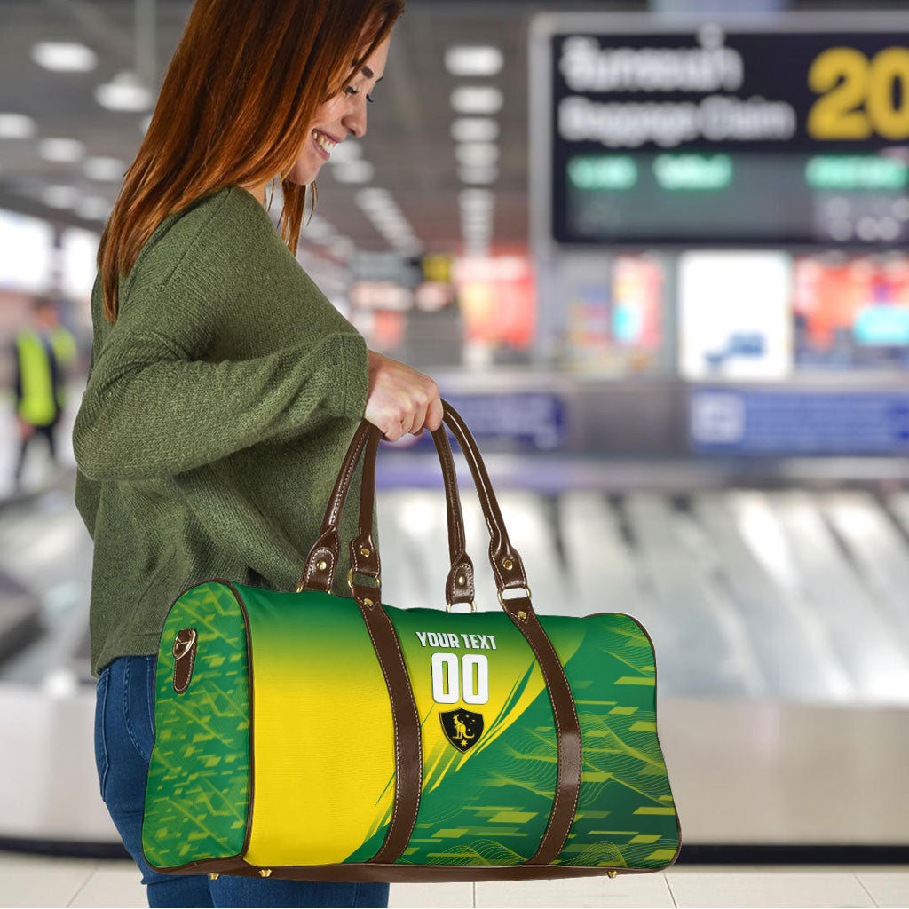 Personalized Socceroos Sport Travel Bag Green Gold Dynamic Wave Pattern