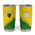 Personalized Socceroos Sport Tumbler Cup Green Gold Dynamic Wave Pattern