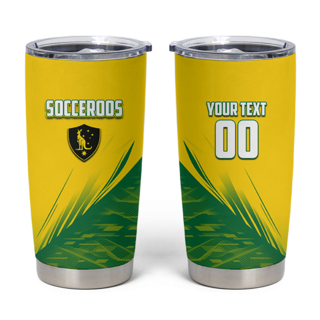 Personalized Socceroos Sport Tumbler Cup Green Gold Dynamic Wave Pattern