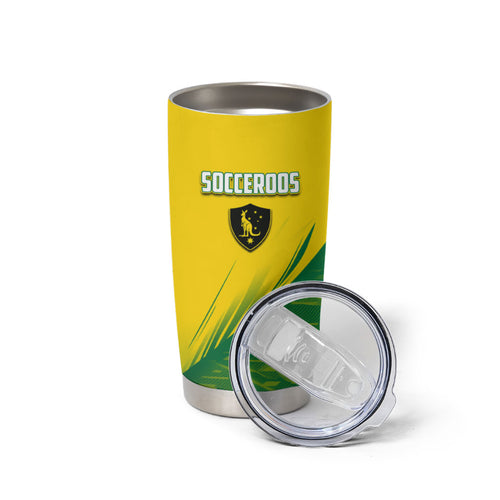 Personalized Socceroos Sport Tumbler Cup Green Gold Dynamic Wave Pattern