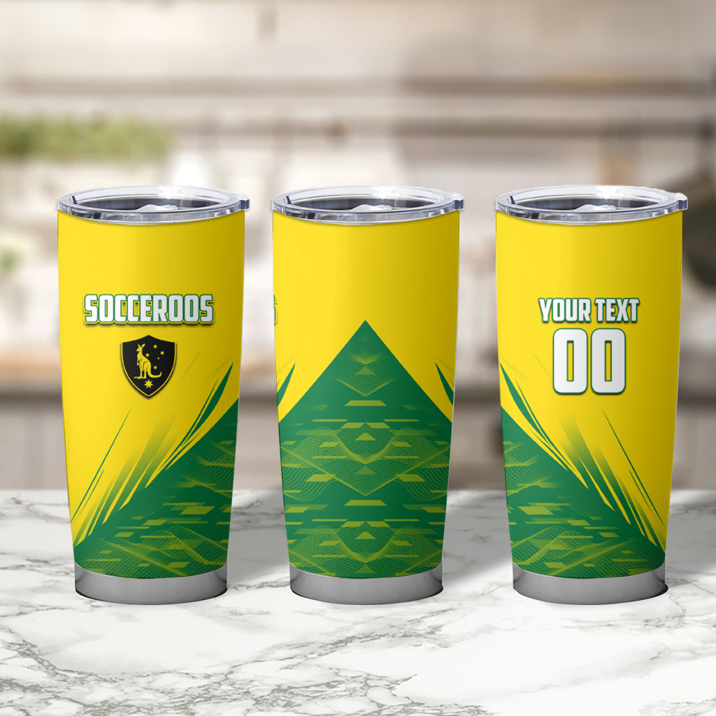 Personalized Socceroos Sport Tumbler Cup Green Gold Dynamic Wave Pattern