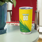 Personalized Socceroos Sport Tumbler Cup Green Gold Dynamic Wave Pattern