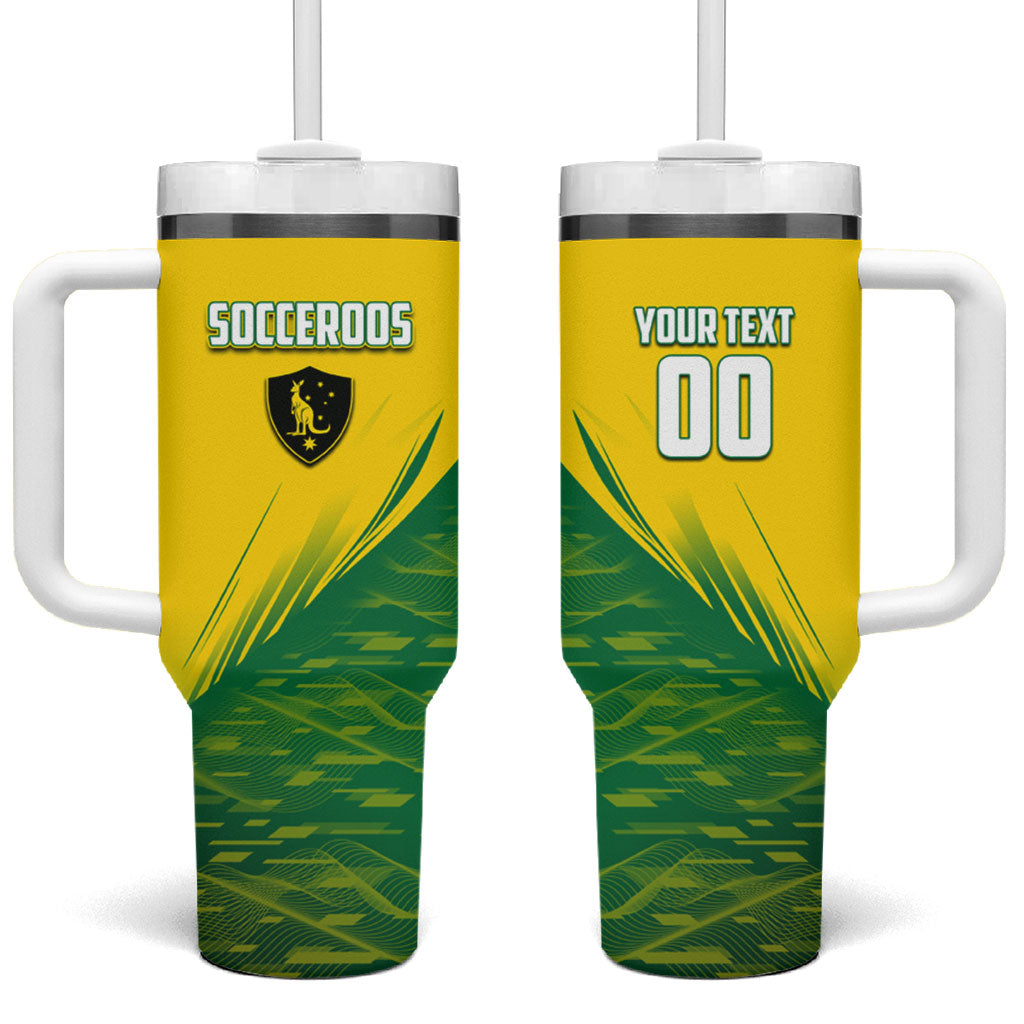 Personalized Socceroos Sport Tumbler With Handle Green Gold Dynamic Wave Pattern