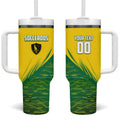 Personalized Socceroos Sport Tumbler With Handle Green Gold Dynamic Wave Pattern