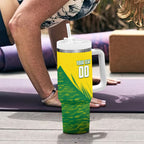 Personalized Socceroos Sport Tumbler With Handle Green Gold Dynamic Wave Pattern