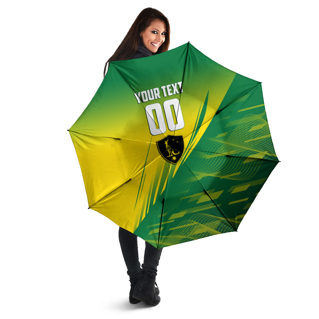 Personalized Socceroos Sport Umbrella Green Gold Dynamic Wave Pattern