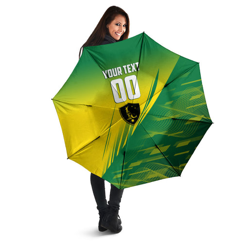 Personalized Socceroos Sport Umbrella Green Gold Dynamic Wave Pattern