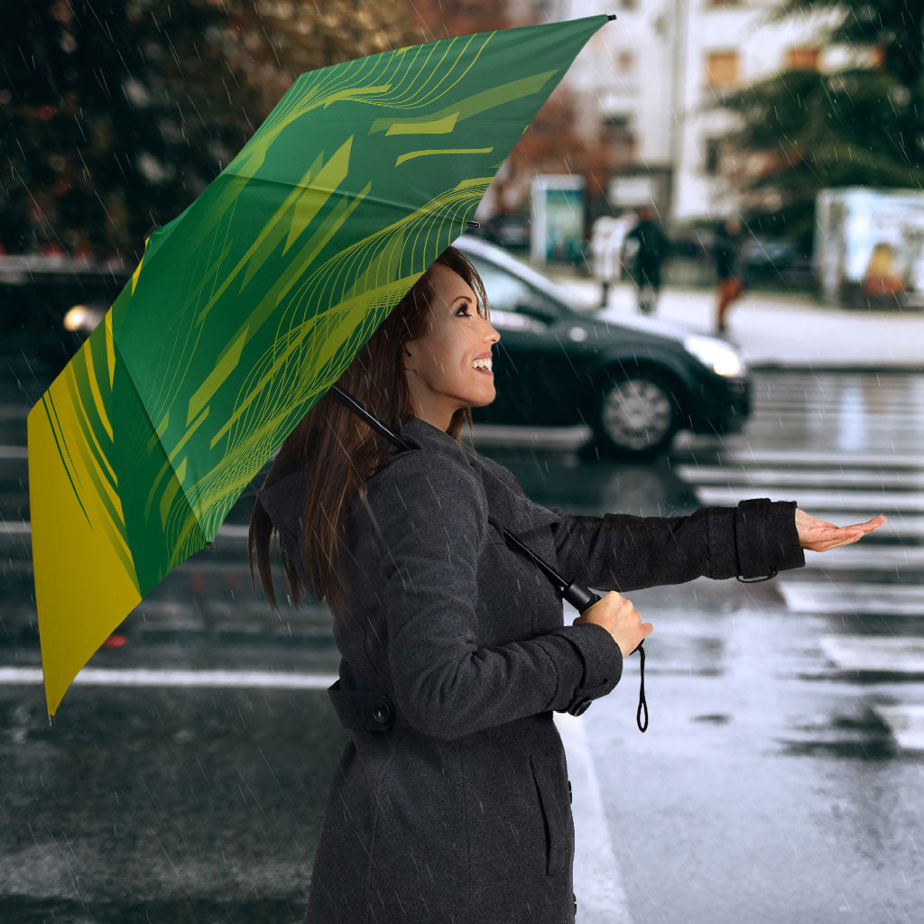 Personalized Socceroos Sport Umbrella Green Gold Dynamic Wave Pattern