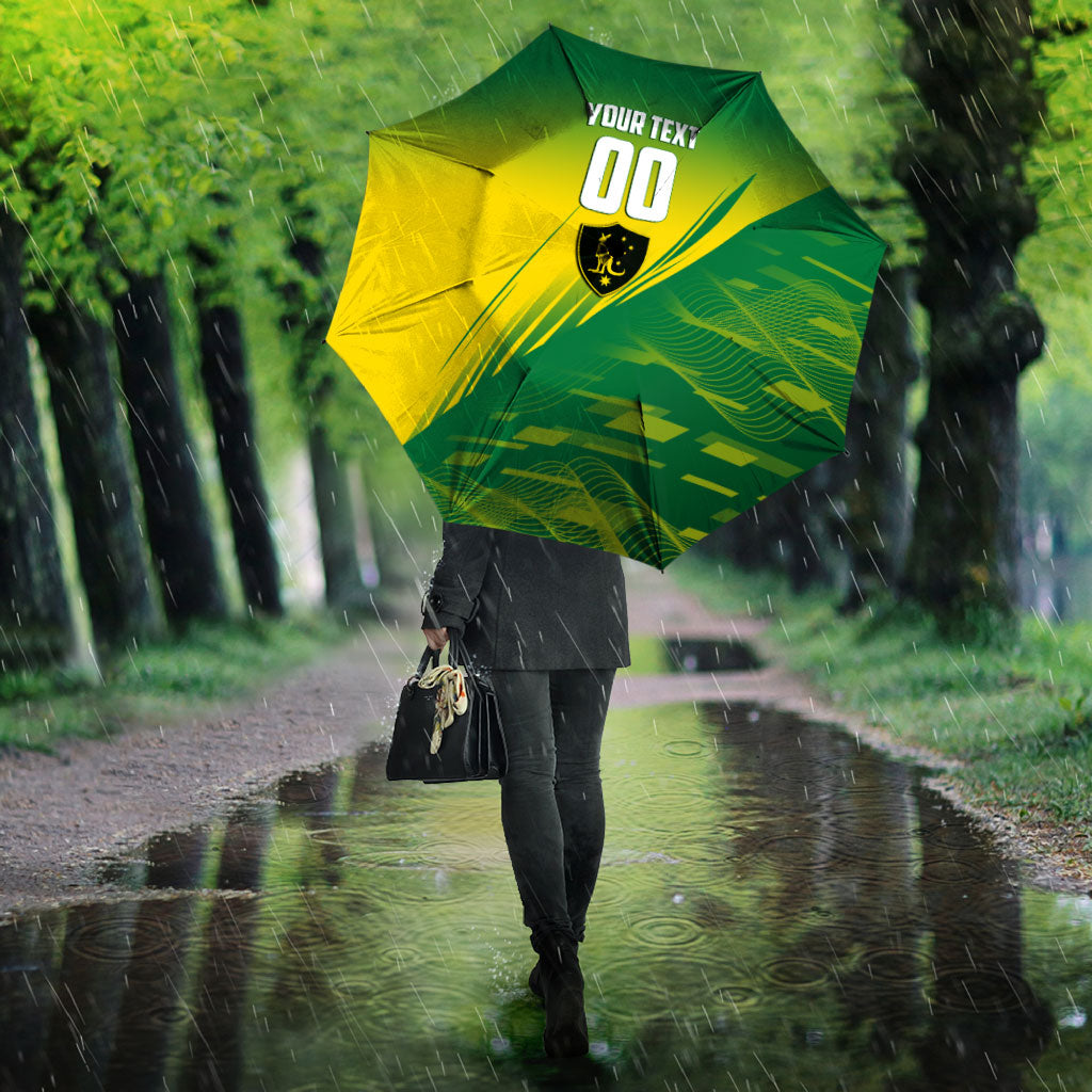 Personalized Socceroos Sport Umbrella Green Gold Dynamic Wave Pattern