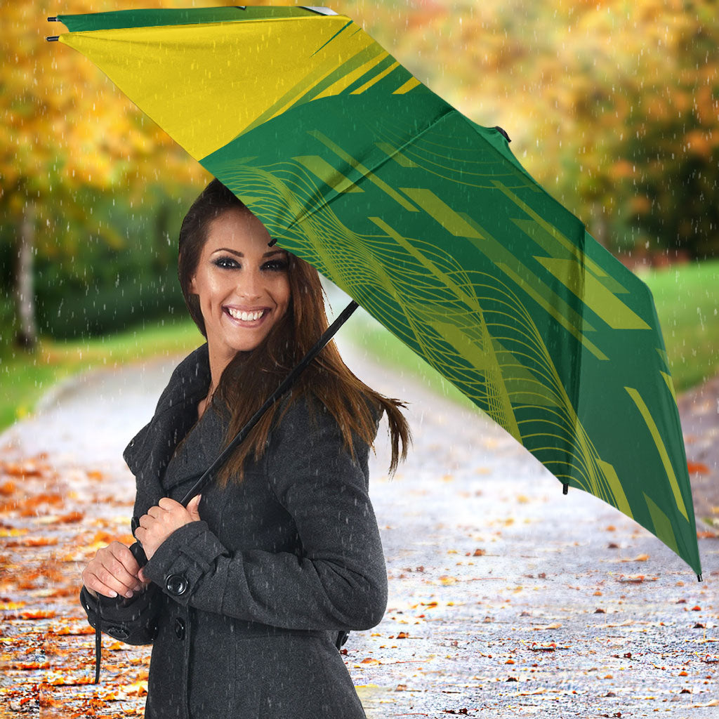 Personalized Socceroos Sport Umbrella Green Gold Dynamic Wave Pattern