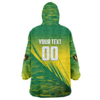 Personalized Socceroos Sport Wearable Blanket Hoodie Green Gold Dynamic Wave Pattern
