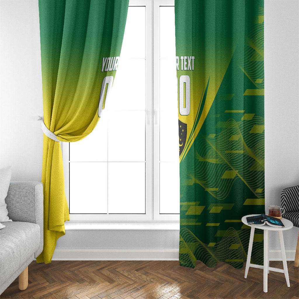 Personalized Socceroos Sport Window Curtain Green Gold Dynamic Wave Pattern
