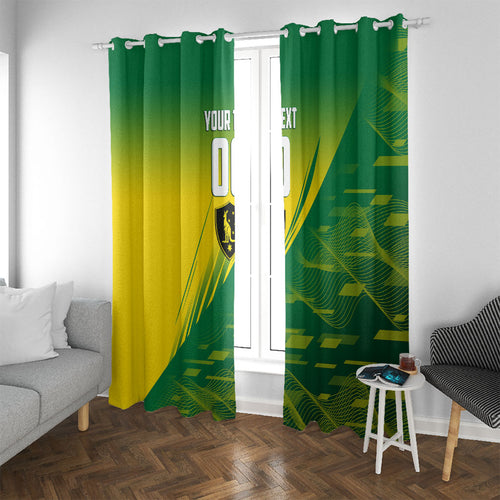 Personalized Socceroos Sport Window Curtain Green Gold Dynamic Wave Pattern