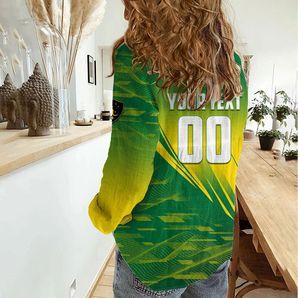 Personalized Socceroos Sport Women Casual Shirt Green Gold Dynamic Wave Pattern