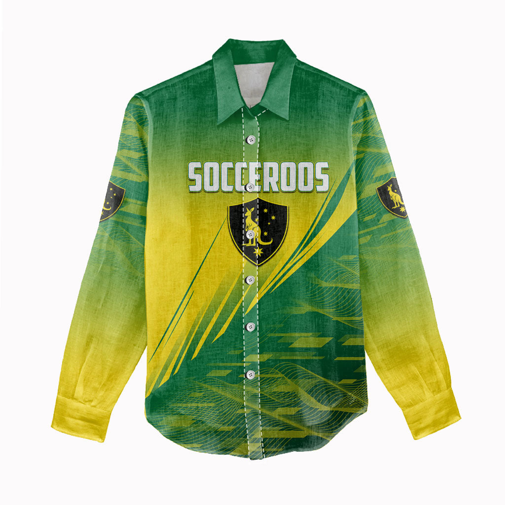 Personalized Socceroos Sport Women Casual Shirt Green Gold Dynamic Wave Pattern