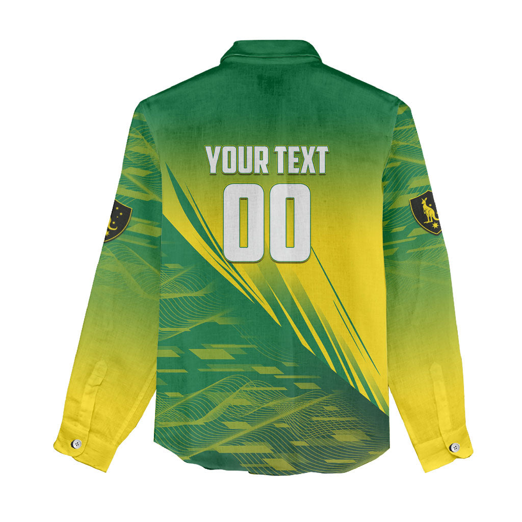 Personalized Socceroos Sport Women Casual Shirt Green Gold Dynamic Wave Pattern