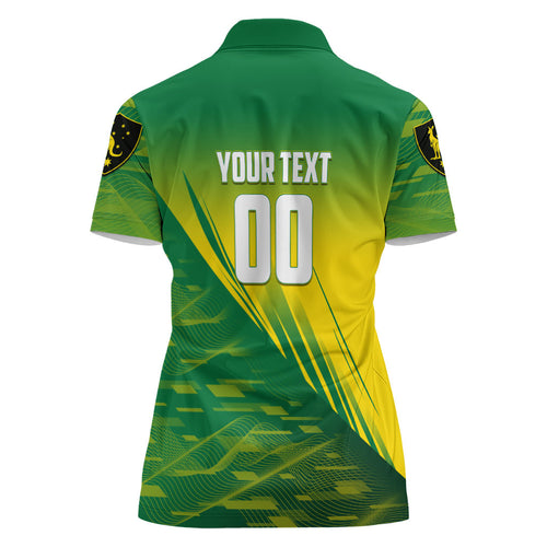 Personalized Socceroos Sport Women Polo Shirt Green Gold Dynamic Wave Pattern