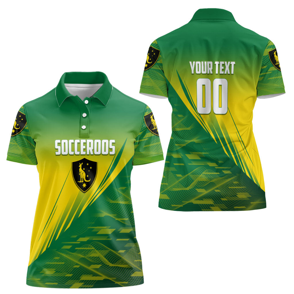 Personalized Socceroos Sport Women Polo Shirt Green Gold Dynamic Wave Pattern