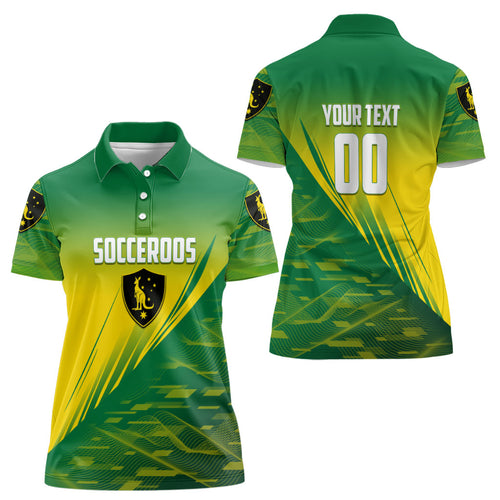 Personalized Socceroos Sport Women Polo Shirt Green Gold Dynamic Wave Pattern