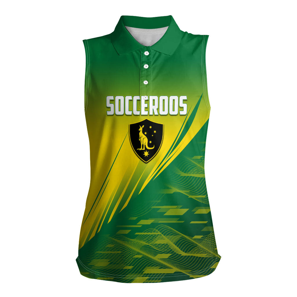 Personalized Socceroos Sport Women Sleeveless Polo Shirt Green Gold Dynamic Wave Pattern