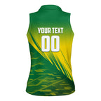 Personalized Socceroos Sport Women Sleeveless Polo Shirt Green Gold Dynamic Wave Pattern