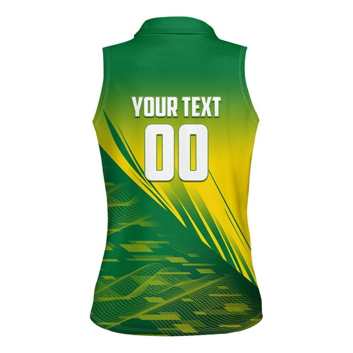Personalized Socceroos Sport Women Sleeveless Polo Shirt Green Gold Dynamic Wave Pattern