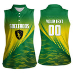 Personalized Socceroos Sport Women Sleeveless Polo Shirt Green Gold Dynamic Wave Pattern
