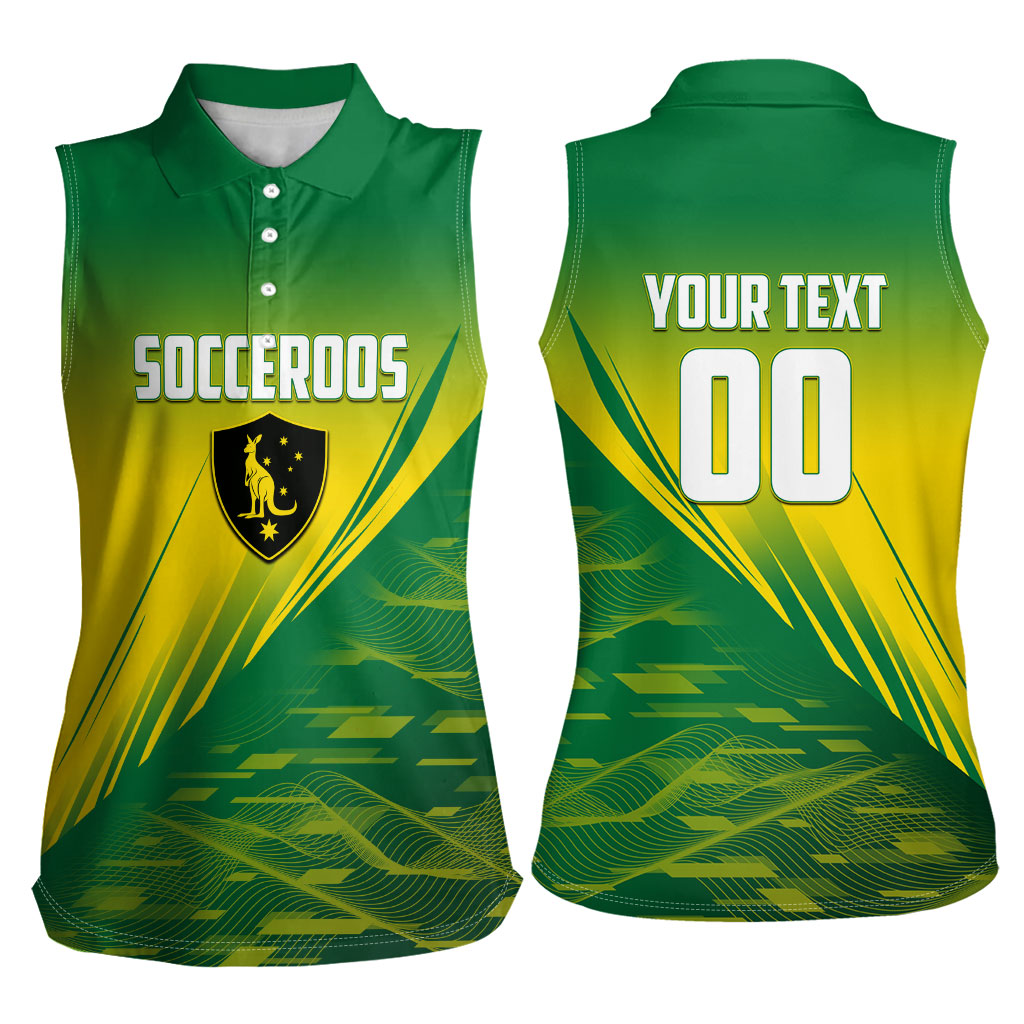 Personalized Socceroos Sport Women Sleeveless Polo Shirt Green Gold Dynamic Wave Pattern