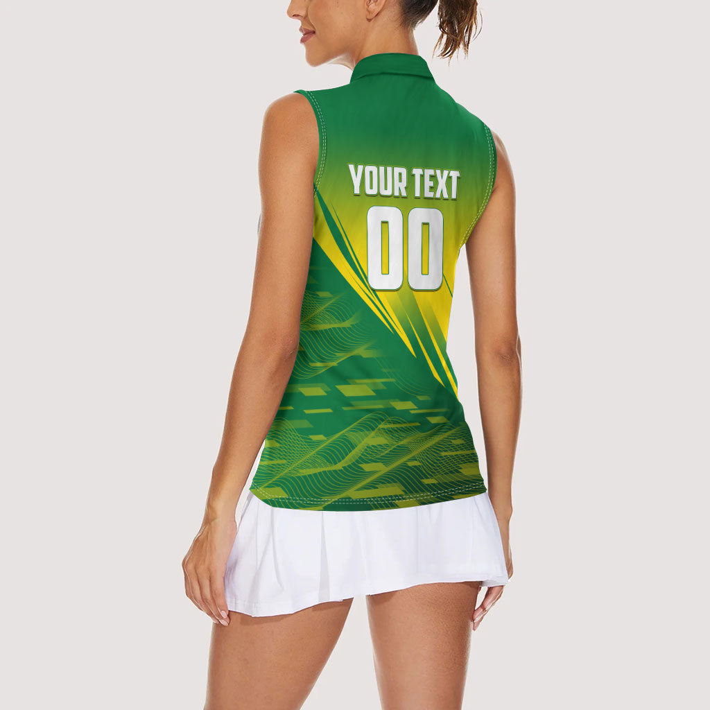 Personalized Socceroos Sport Women Sleeveless Polo Shirt Green Gold Dynamic Wave Pattern