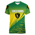 Personalized Socceroos Sport Women V-Neck T-Shirt Green Gold Dynamic Wave Pattern