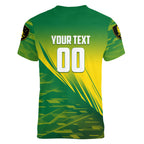 Personalized Socceroos Sport Women V-Neck T-Shirt Green Gold Dynamic Wave Pattern