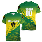 Personalized Socceroos Sport Women V-Neck T-Shirt Green Gold Dynamic Wave Pattern