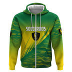 Personalized Socceroos Sport Zip Hoodie Green Gold Dynamic Wave Pattern