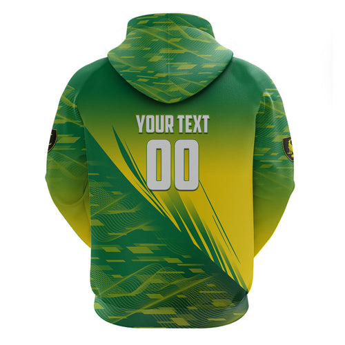 Personalized Socceroos Sport Zip Hoodie Green Gold Dynamic Wave Pattern