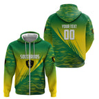 Personalized Socceroos Sport Zip Hoodie Green Gold Dynamic Wave Pattern