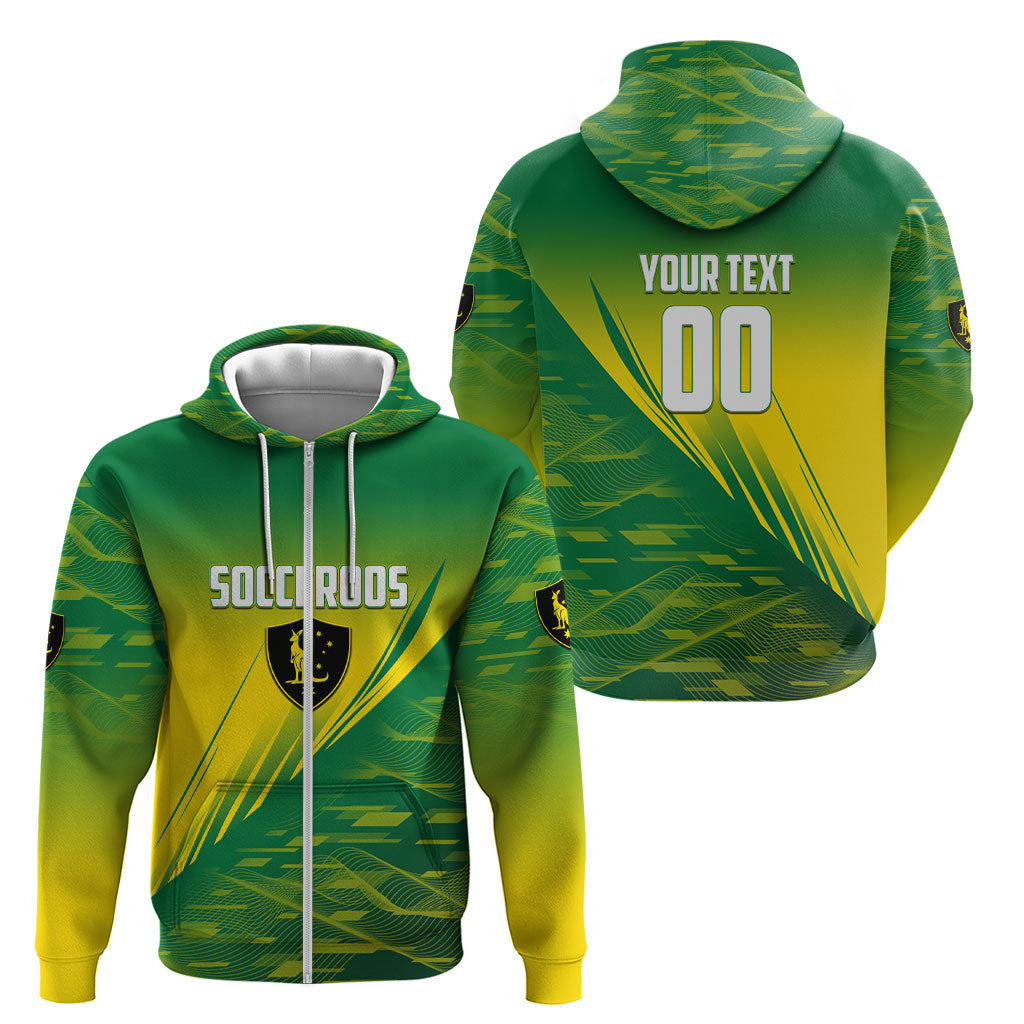 Personalized Socceroos Sport Zip Hoodie Green Gold Dynamic Wave Pattern