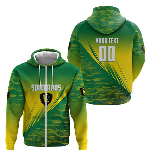 Personalized Socceroos Sport Zip Hoodie Green Gold Dynamic Wave Pattern