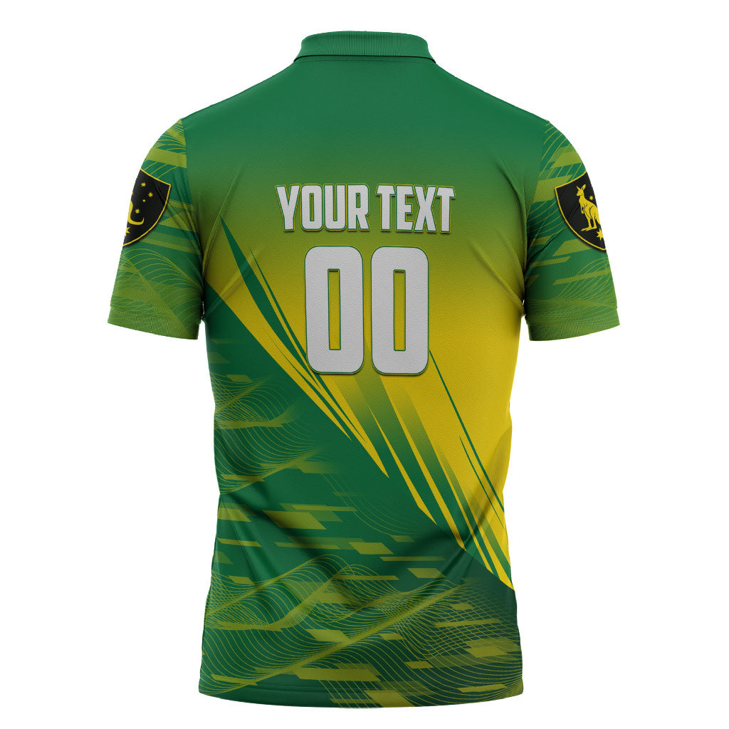 Personalized Socceroos Sport Zipper Polo Shirt Green Gold Dynamic Wave Pattern