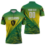 Personalized Socceroos Sport Zipper Polo Shirt Green Gold Dynamic Wave Pattern