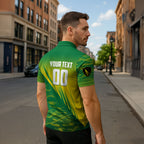 Personalized Socceroos Sport Zipper Polo Shirt Green Gold Dynamic Wave Pattern