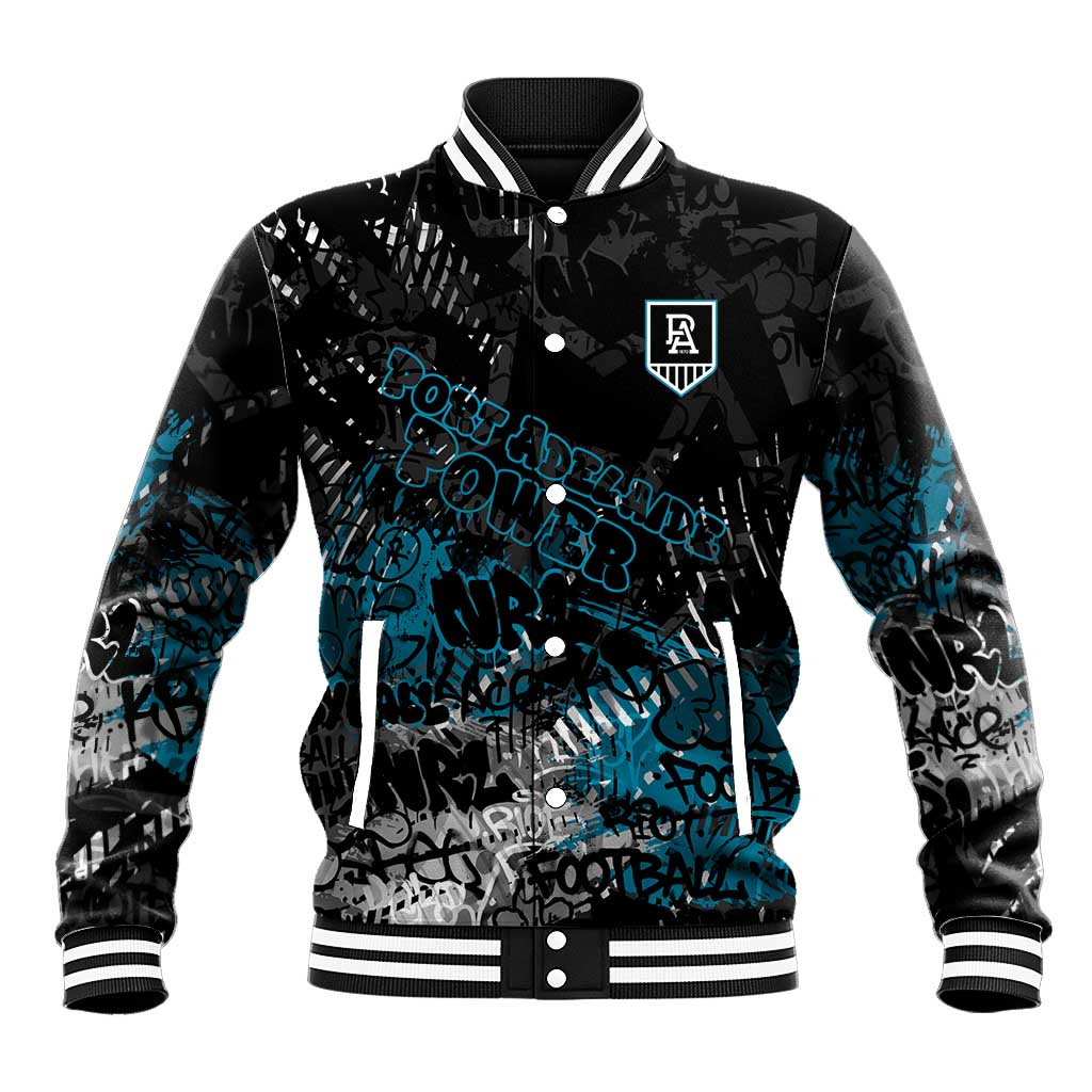 Port Adelaide Power Baseball Jacket Urban Graffiti Street Art - Bold Abstract Spray Paint