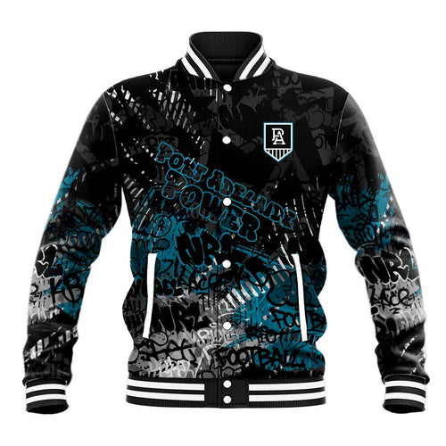 Port Adelaide Power Baseball Jacket Urban Graffiti Street Art - Bold Abstract Spray Paint