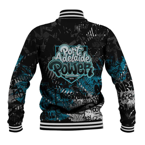 Port Adelaide Power Baseball Jacket Urban Graffiti Street Art - Bold Abstract Spray Paint