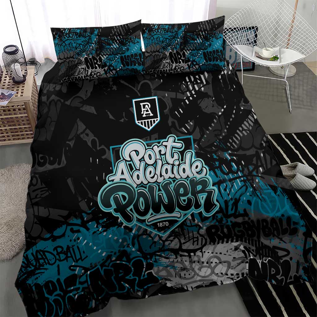 Port Adelaide Power Bedding Set Urban Graffiti Street Art - Bold Abstract Spray Paint